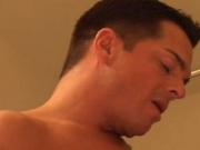 Exotic hunk kneels down and sucks cock in bathroom