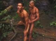 Slim ebony gay lovers enjoying the outdoor anal sex reaming action