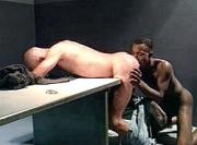 Sexy thug bending over for some asshole tongue inspection.